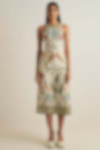 Multi-Colored Viscose Linen Printed Midi Vacation Dress by Ranna Gill at Pernia's Pop Up Shop