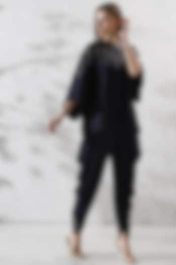 Navy Blue Crepe Embroidered Top by Ranna Gill at Pernia's Pop Up Shop