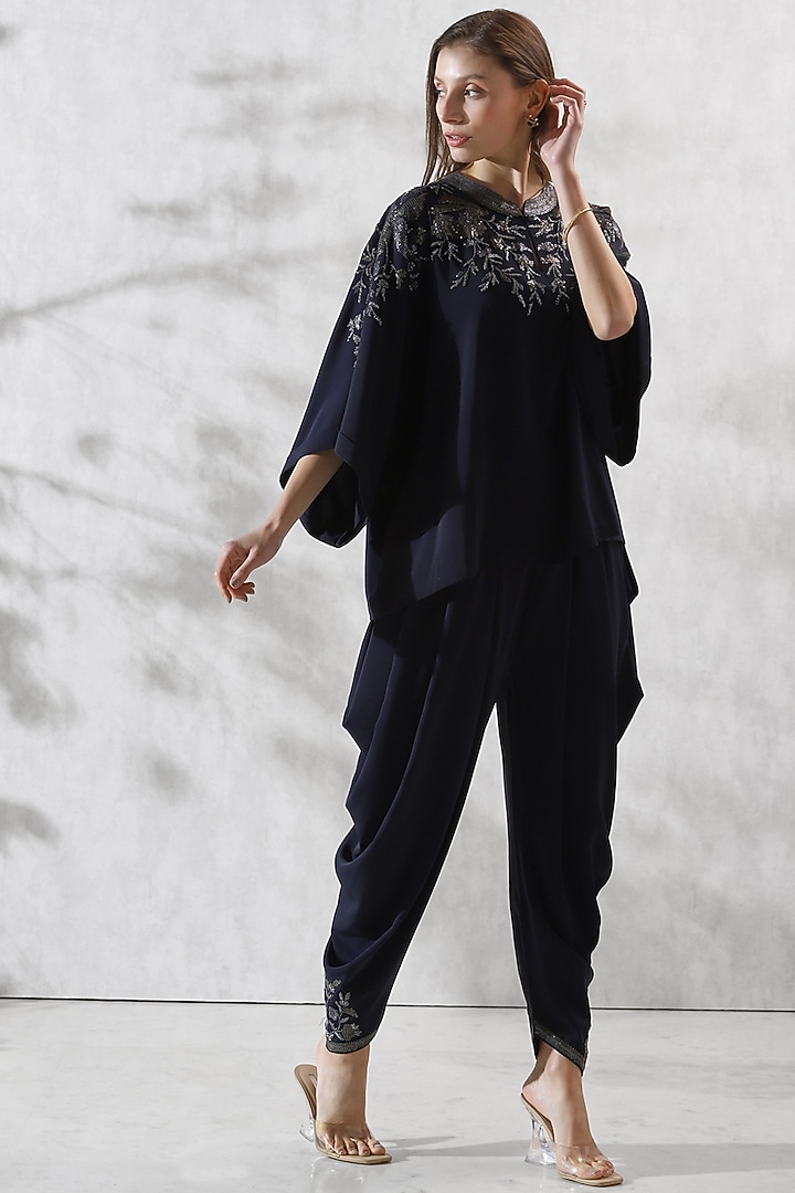 Navy Blue Crepe Embroidered Top by Ranna Gill at Pernia's Pop Up Shop