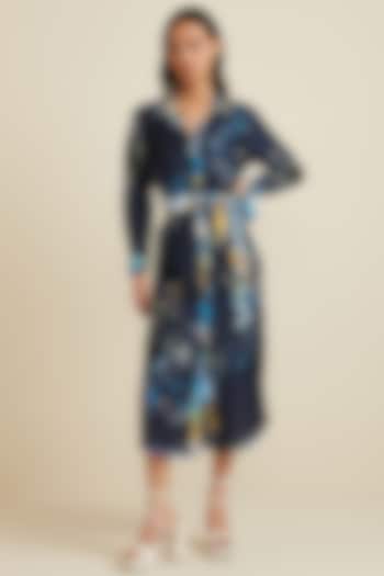Navy Viscose Linen Vacation Shirt Dress by Ranna Gill at Pernia's Pop Up Shop