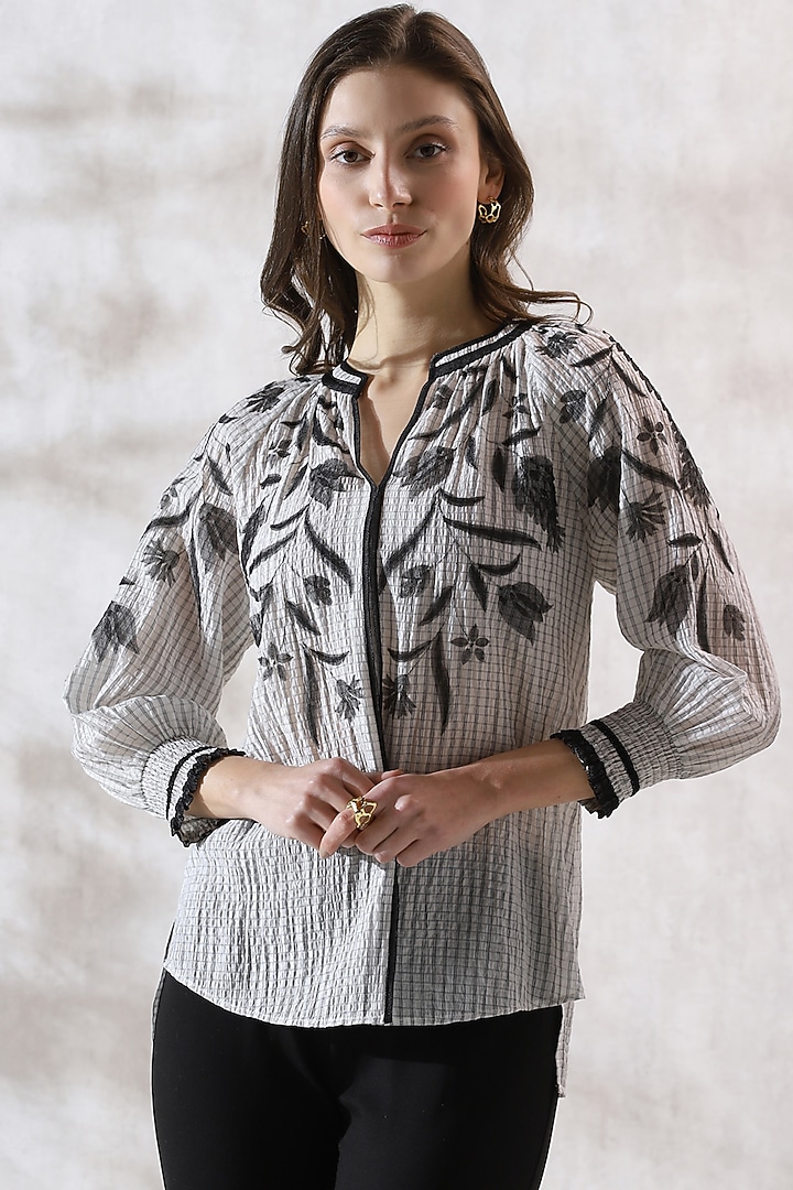 Black & White Crepe Embroidered Top by Ranna Gill at Pernia's Pop Up Shop