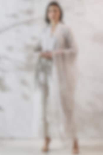 White Viscose Linen Embroidered Tunic Set by Ranna Gill at Pernia's Pop Up Shop