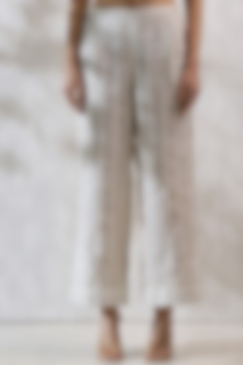 White Viscose Linen Wide-Legged Pants by Ranna Gill