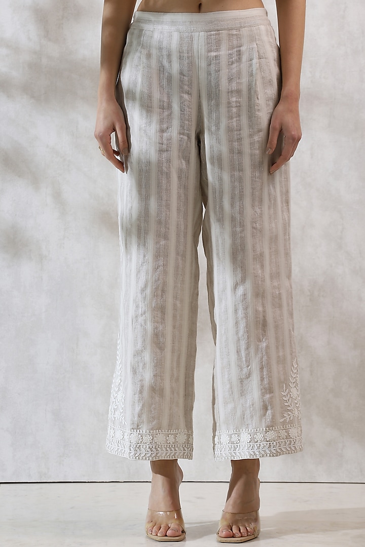 White Viscose Linen Wide-Legged Pants by Ranna Gill