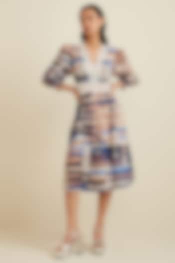 Multi-Colored Viscose Linen Printed Dress by Ranna Gill