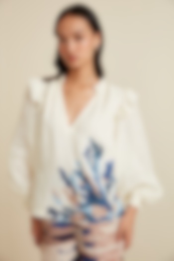 Ivory Linen Embroidered Top by Ranna Gill at Pernia's Pop Up Shop