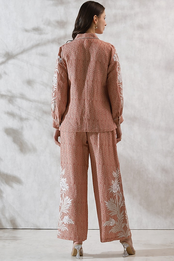 Red Viscose Linen Embroidered Shirt by Ranna Gill at Pernia's Pop Up Shop