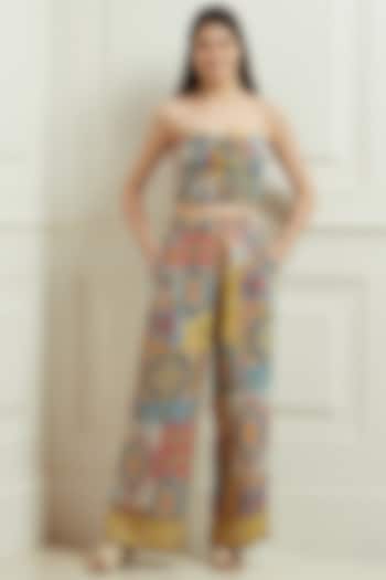 Multi-Colored Linen Viscose Printed Pants by Ranna Gill