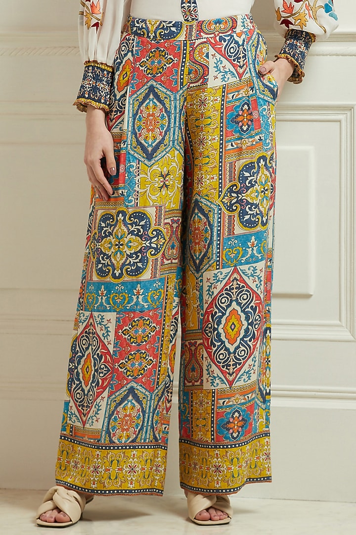Multi-Colored Linen Viscose Printed Pants by Ranna Gill at Pernia's Pop Up Shop