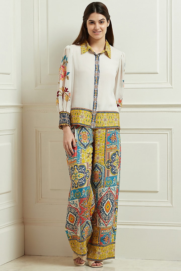 Ivory Printed Tunic Top by Ranna Gill