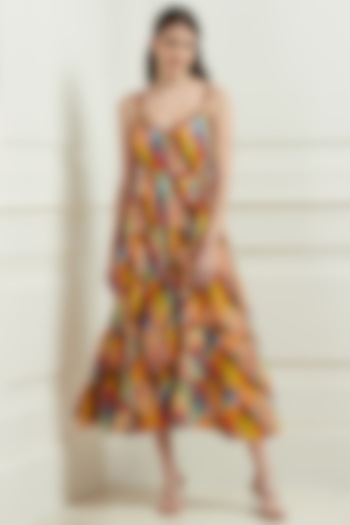 Multi-Colored Printed Tiered Maxi Dress by Ranna Gill