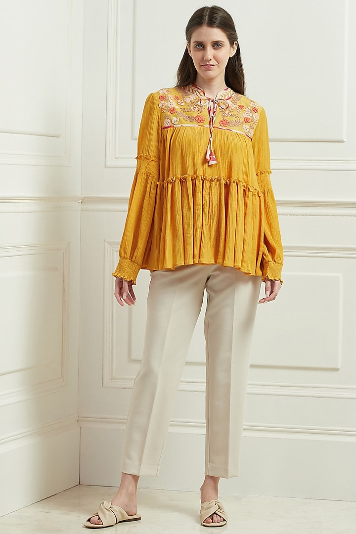 Yellow Crinkle Top by Ranna Gill