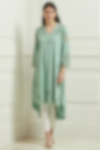 Sage Green Embroidered Draped Tunic by Ranna Gill