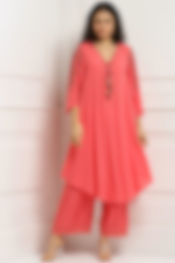 Jasper Coral Tulle Tunic Set by Ranna Gill