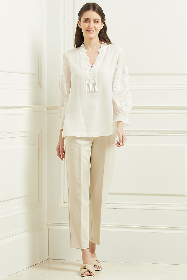 White Embellished Top by Ranna Gill