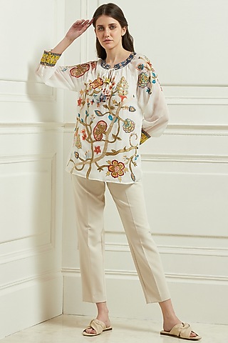 Ivory Embroidered Tunic by Ranna Gill
