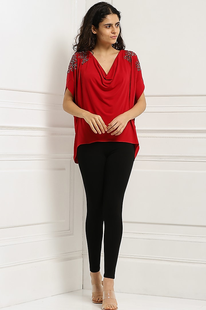 Red Embroidered Top by Ranna Gill