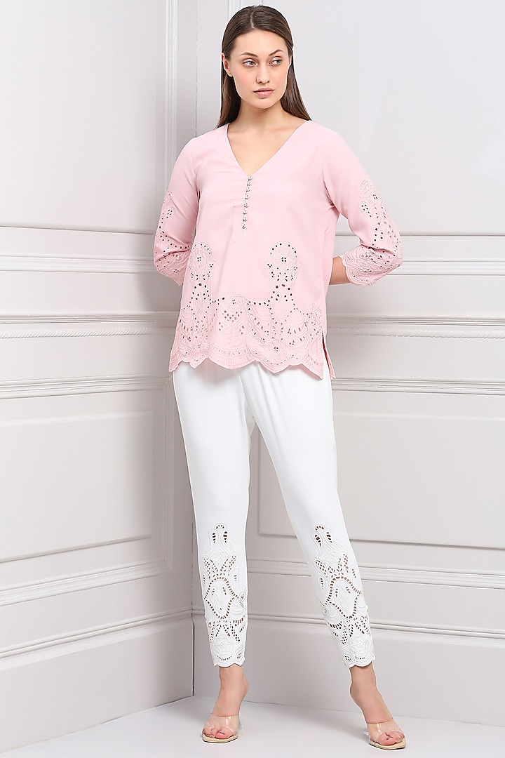 Blush Pink Embroidered Blouse by Ranna Gill