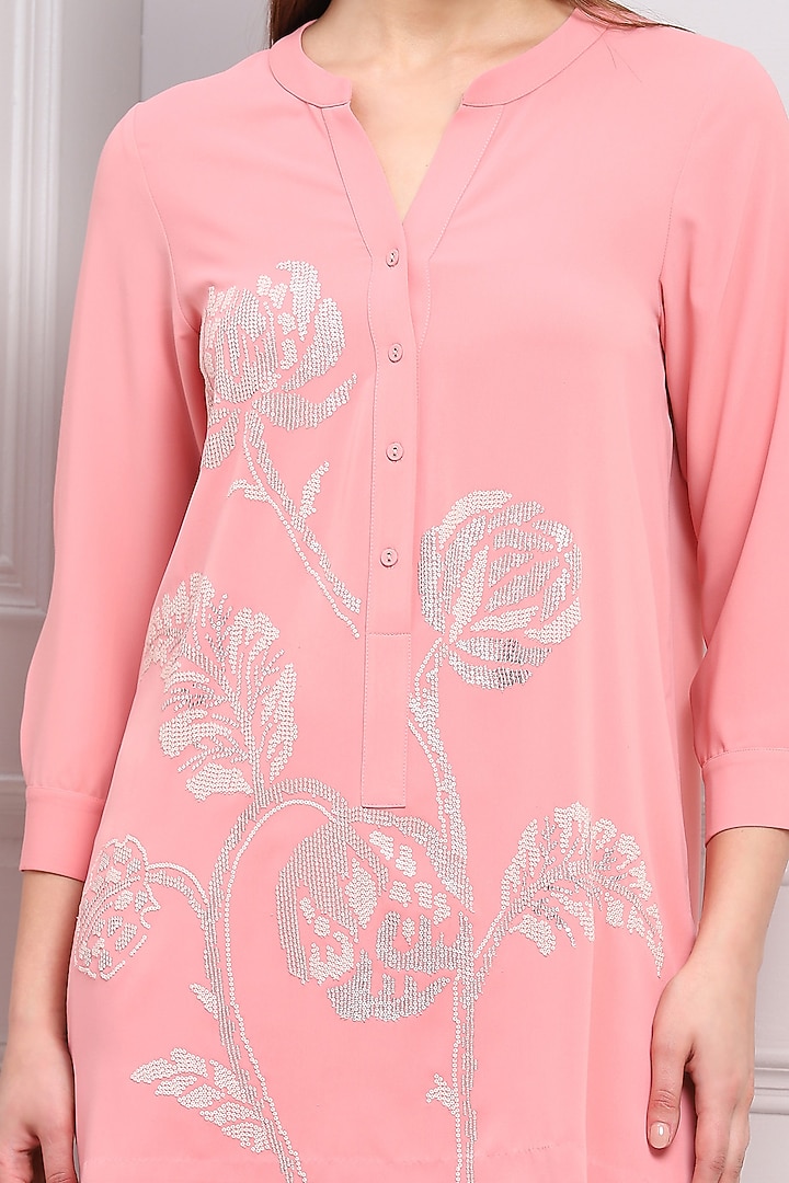 Peach Crepe Floral Embroidered Blouse by Ranna Gill at Pernia's Pop Up Shop