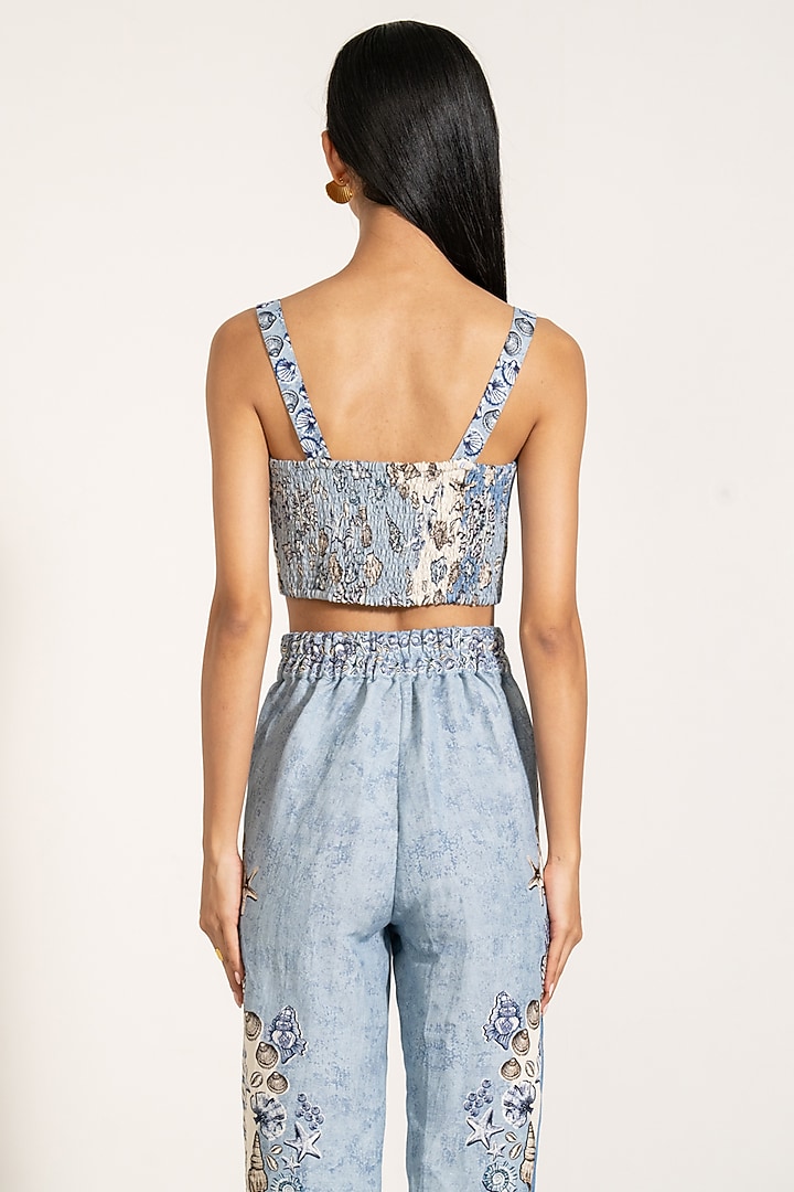 Sky Blue Viscose Linen Printed Bustier by Ranna Gill at Pernia's Pop Up Shop