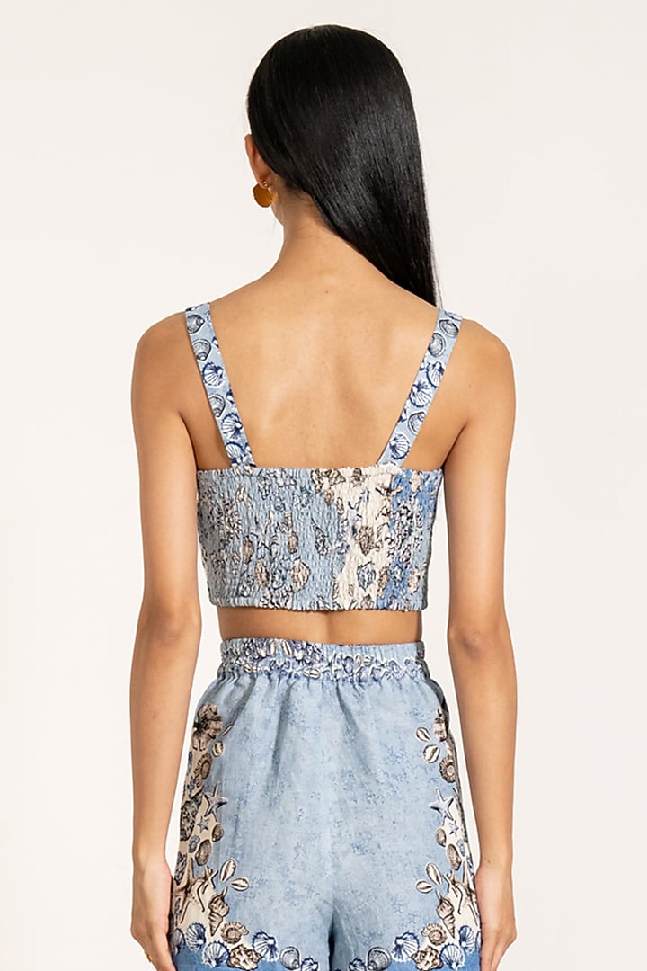 Sky Blue Viscose Linen Printed Shorts by Ranna Gill at Pernia's Pop Up Shop