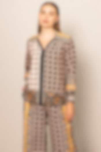 Brown Viscose Linen Printed Blouse by Ranna Gill at Pernia's Pop Up Shop