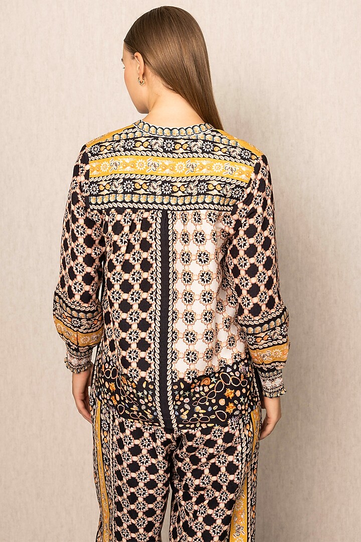 Brown Viscose Linen Printed Blouse by Ranna Gill at Pernia's Pop Up Shop