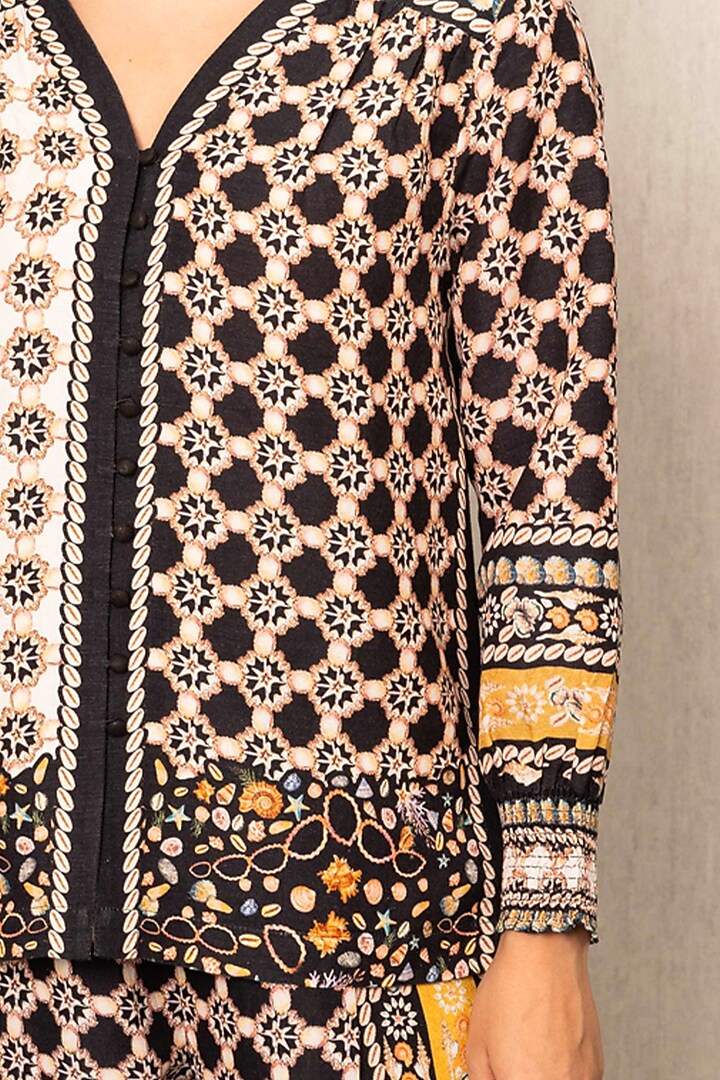 Brown Viscose Linen Printed Blouse by Ranna Gill at Pernia's Pop Up Shop
