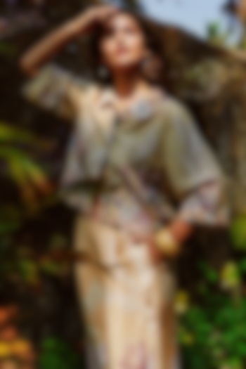 Gold Linen Viscose Printed Blouse by Ranna Gill at Pernia's Pop Up Shop