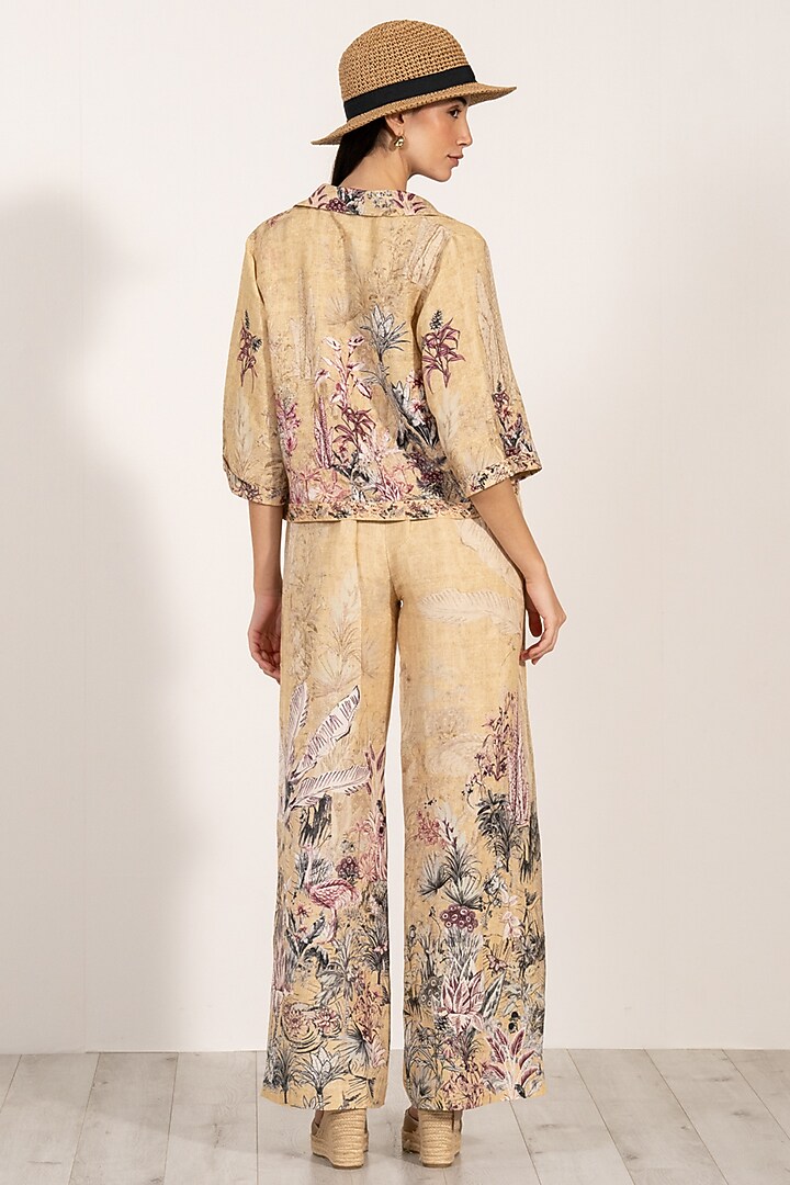 Gold Linen Viscose Printed Blouse by Ranna Gill at Pernia's Pop Up Shop