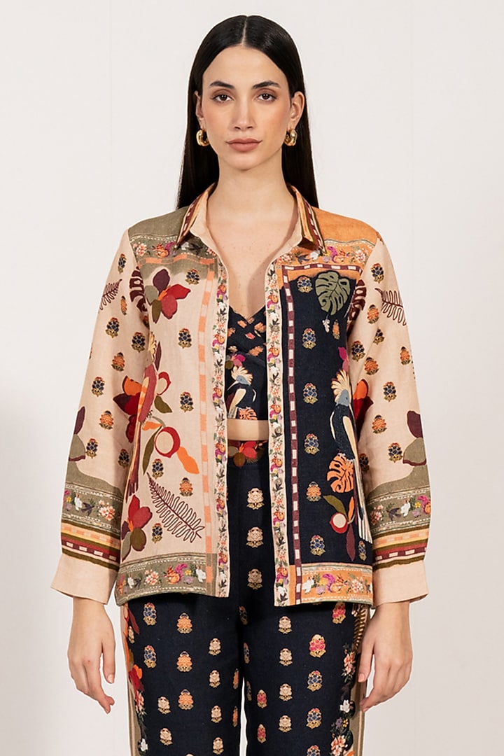 Multi-Colored Linen Viscose Printed Shirt by Ranna Gill at Pernia's Pop Up Shop