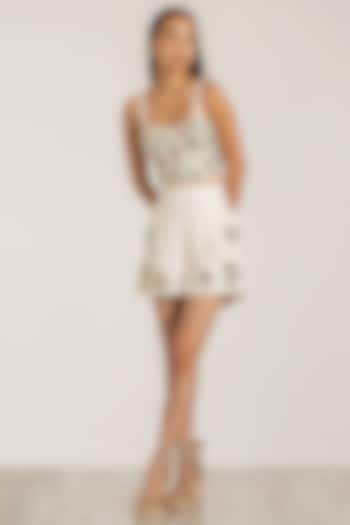 Ivory Double Crepe Embroidered Bustier by Ranna Gill at Pernia's Pop Up Shop