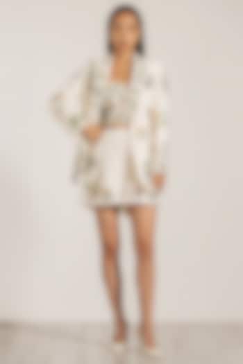 Ivory Double Crepe Embroidered Jacket by Ranna Gill at Pernia's Pop Up Shop