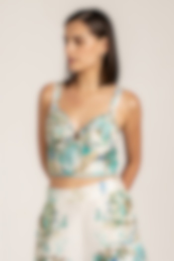 Teal Linen Viscose Blend Printed Busier by Ranna Gill at Pernia's Pop Up Shop