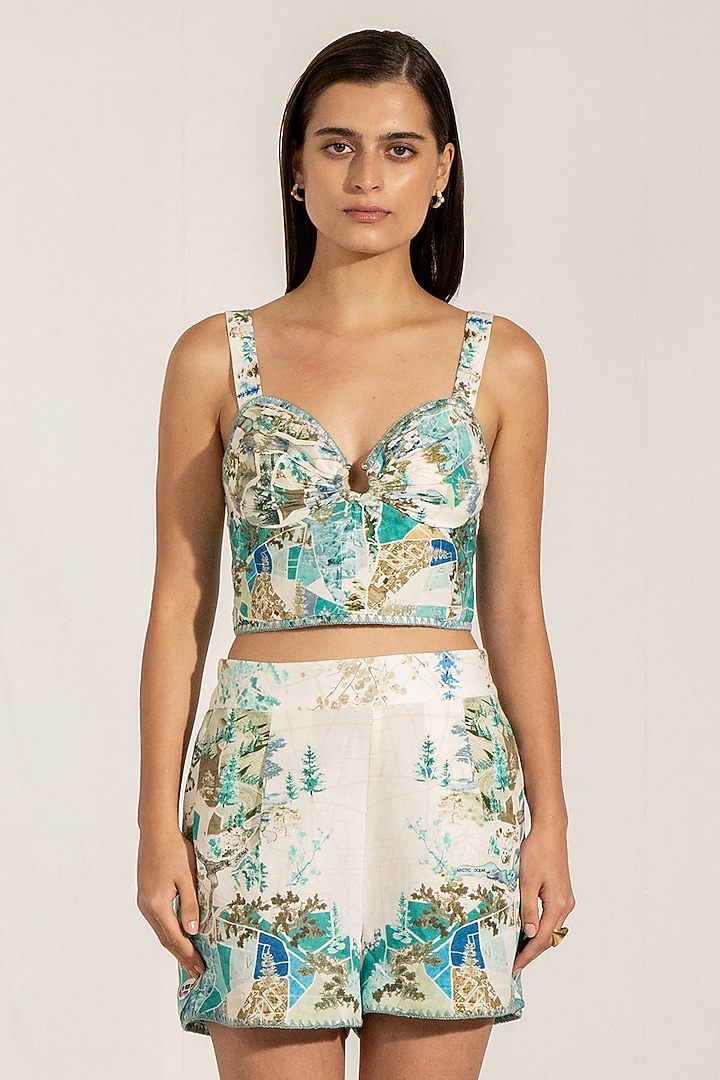 Teal Linen Viscose Blend Printed Busier by Ranna Gill at Pernia's Pop Up Shop