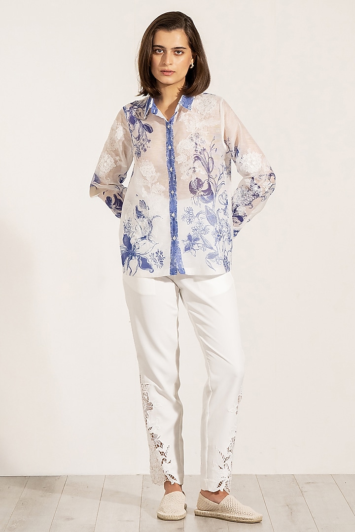 Blue Organza Printed Shirt by Ranna Gill at Pernia's Pop Up Shop