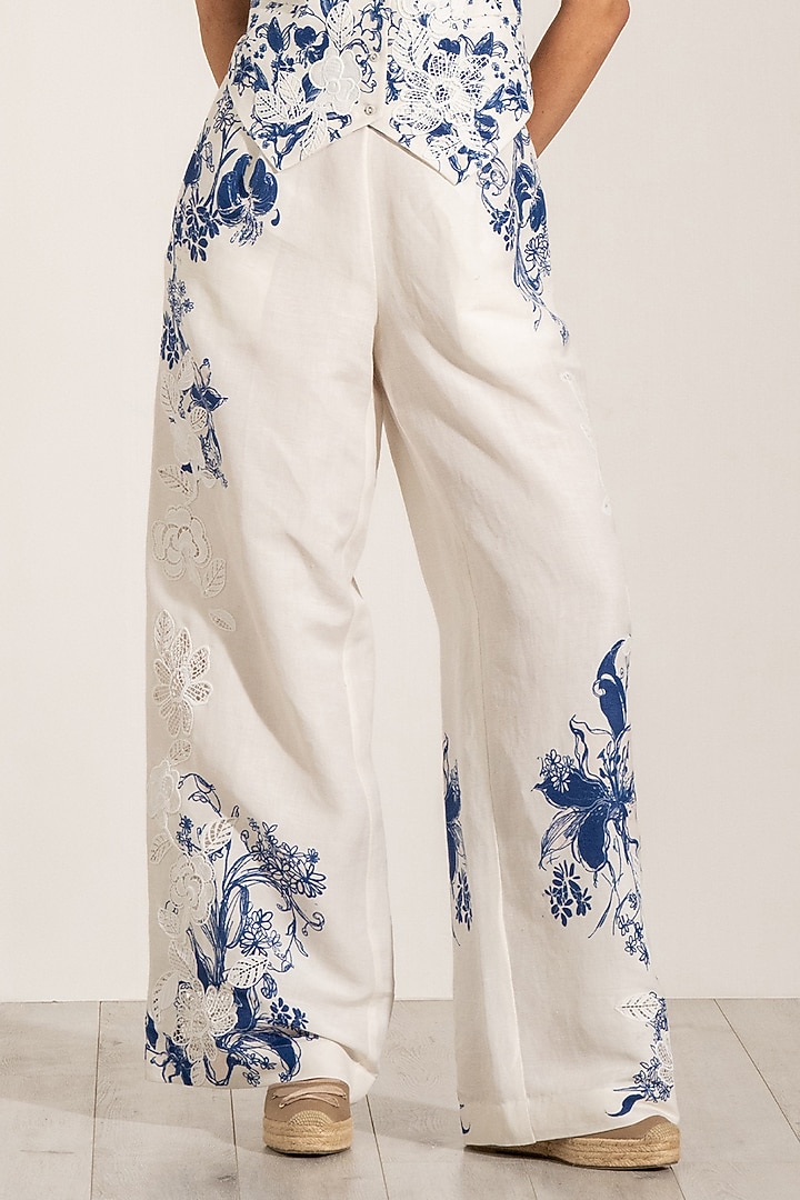 Blue Viscose Blend Printed Wide-Legged Pants by Ranna Gill at Pernia's Pop Up Shop