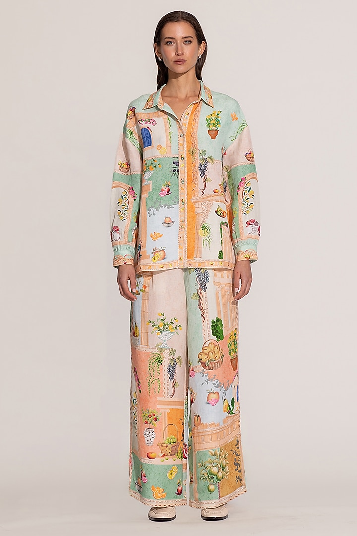 Multi-Colored Linen Viscose Printed Shirt by Ranna Gill at Pernia's Pop Up Shop