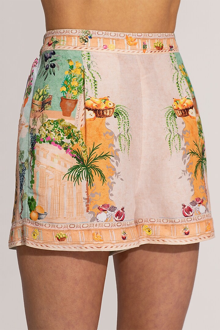 Multi-Colored Linen Viscose Printed Shorts by Ranna Gill at Pernia's Pop Up Shop