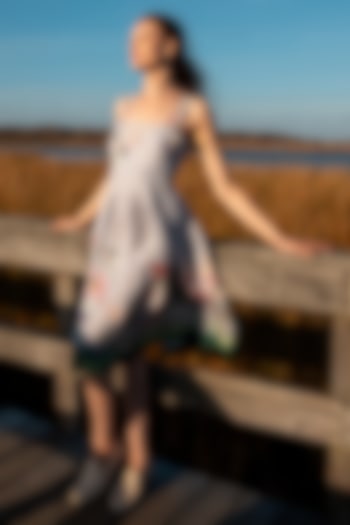 Lilac Linen Viscose Printed Midi Summer Dress by Ranna Gill at Pernia's Pop Up Shop