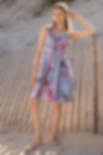 Lilac Dhaka Linen & Organza Floral Printed Mini Summer Dress by Ranna Gill at Pernia's Pop Up Shop