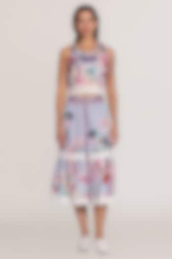 Lavender Cotton Schiffli Floral Printed Skirt Set by Ranna Gill at Pernia's Pop Up Shop