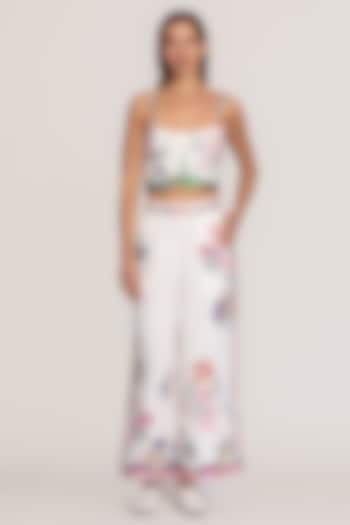 Ivory Linen Viscose Printed Pants by Ranna Gill at Pernia's Pop Up Shop
