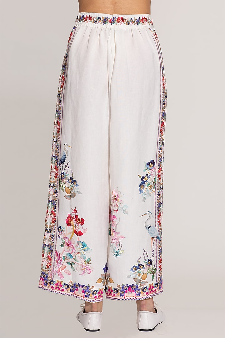 Ivory Linen Viscose Printed Pants by Ranna Gill at Pernia's Pop Up Shop