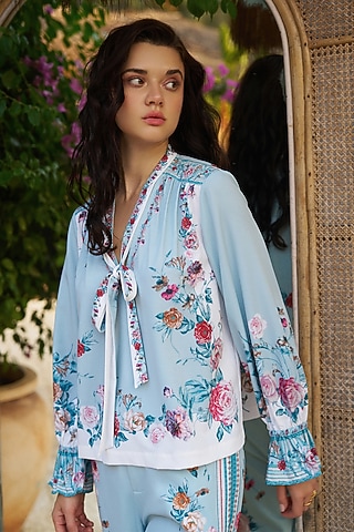 Jade Crinkle Chiffon Printed Blouse by Ranna Gill