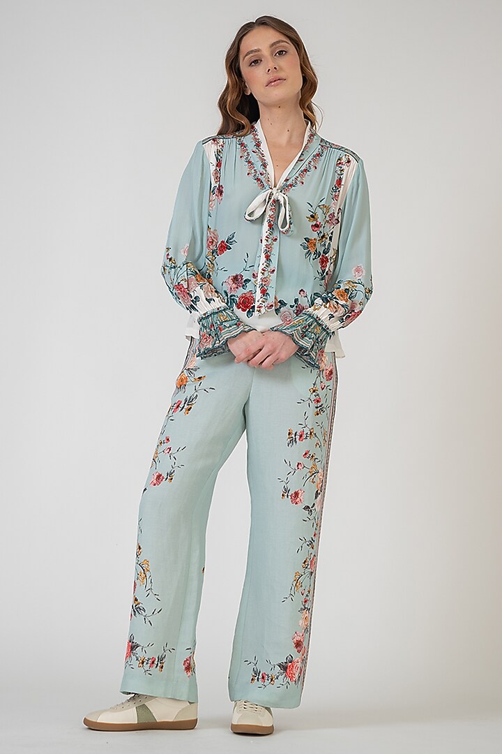 Jade Crinkle Chiffon Printed Blouse by Ranna Gill at Pernia's Pop Up Shop