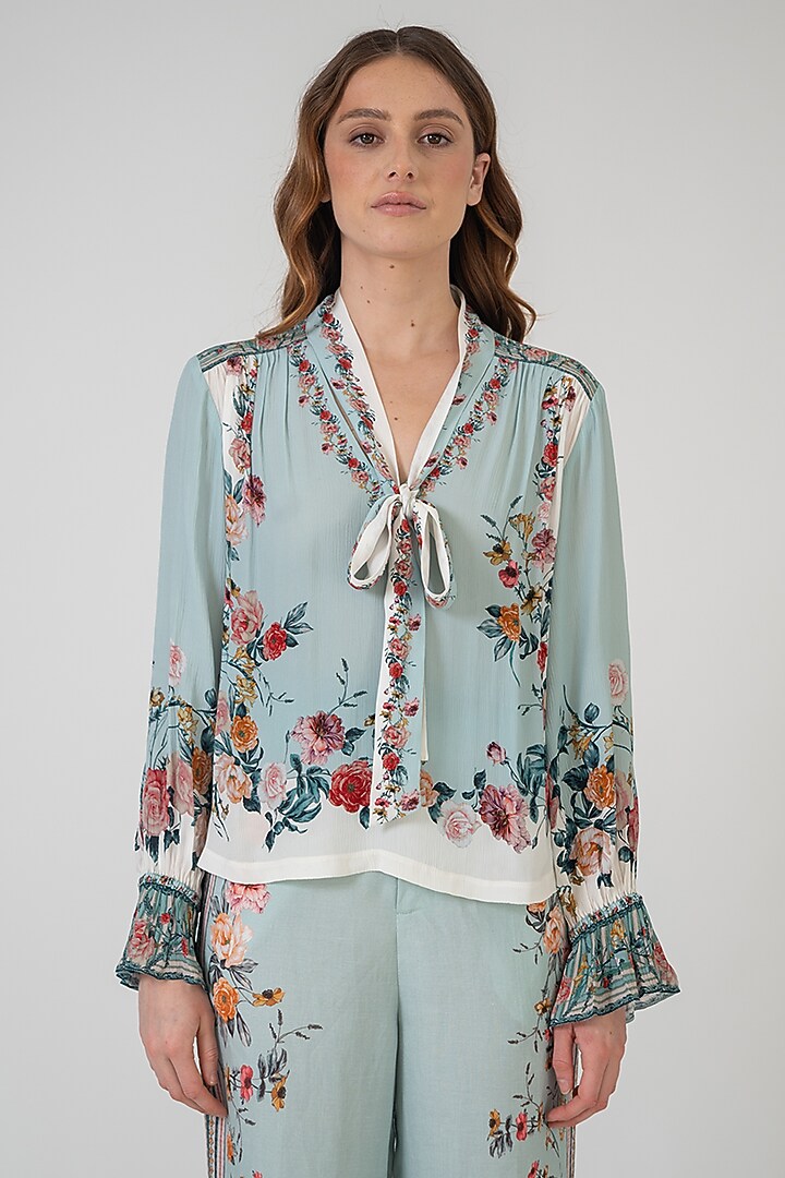 Jade Crinkle Chiffon Printed Blouse by Ranna Gill at Pernia's Pop Up Shop