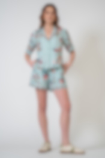Jade Crinkle Printed & Embroidered Shorts by Ranna Gill at Pernia's Pop Up Shop