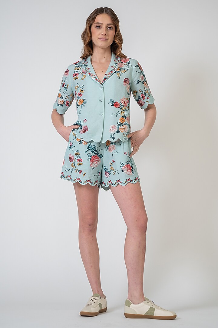 Jade Crinkle Printed & Embroidered Shorts by Ranna Gill at Pernia's Pop Up Shop