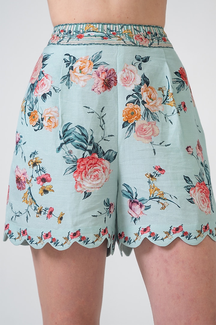 Jade Crinkle Printed & Embroidered Shorts by Ranna Gill at Pernia's Pop Up Shop